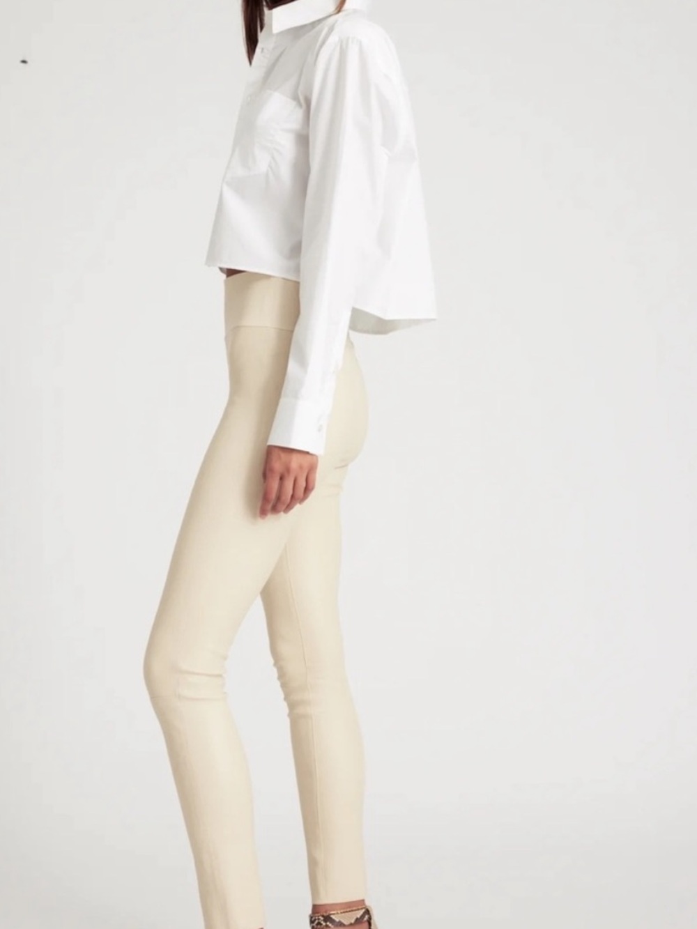 White Cropped Button-Down  Utility Shirt